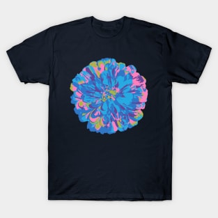 CHRYSANTHEMUMS Abstract Big Flower Summer Bright Floral - Blue Pink Purple Green Dark Blue - UnBlink Studio by Jackie Tahara T-Shirt